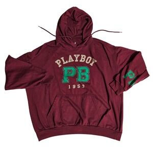 Playboy Mens XL Burgundy Maroon PB 1953 Collegiate Graphic Hoodie Sweatshirt